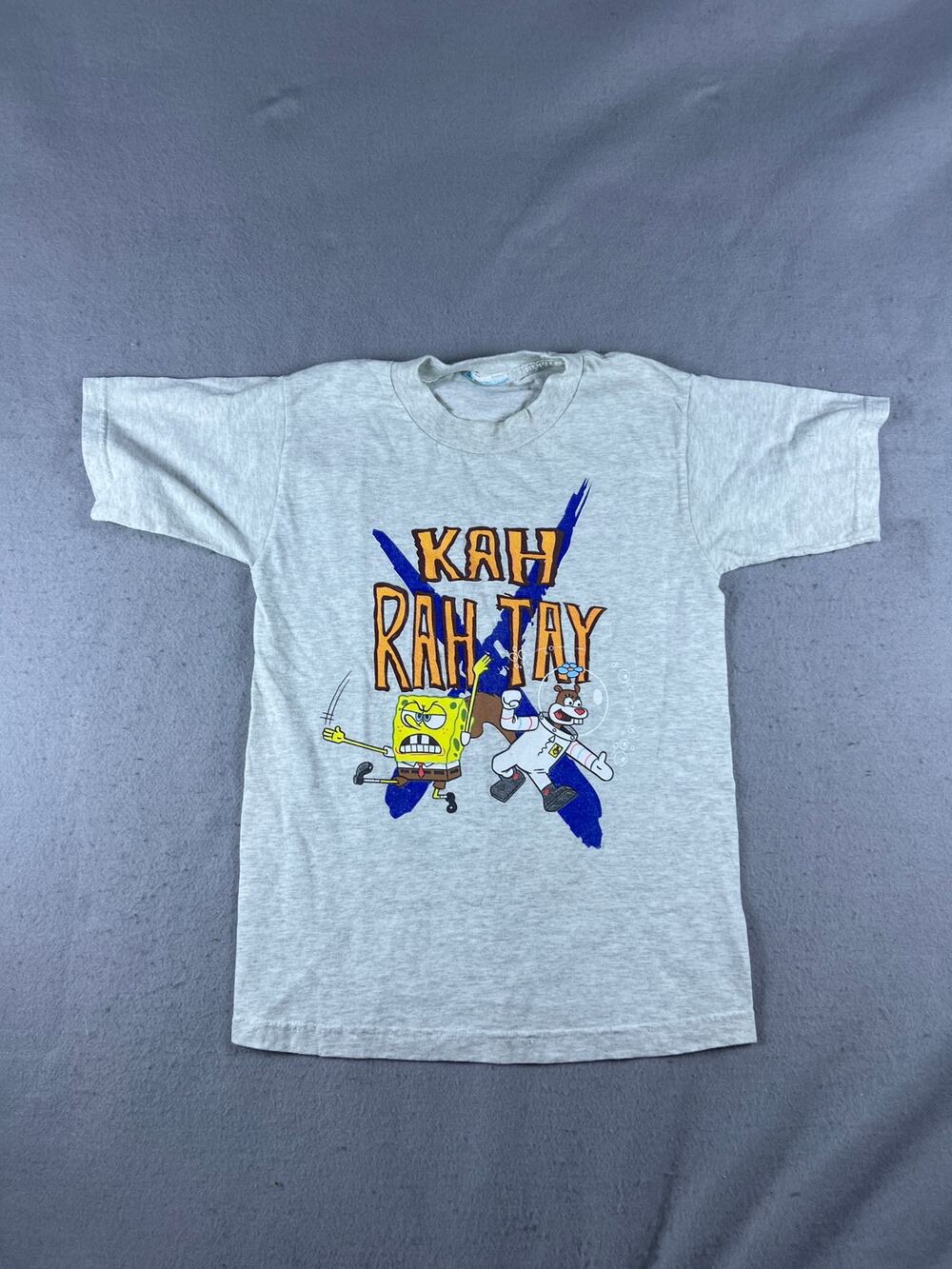 Nickelodeon T-Shirt Youth S Gray SpongeBob SquarePants Kah Rah Tay Graphic Y2K